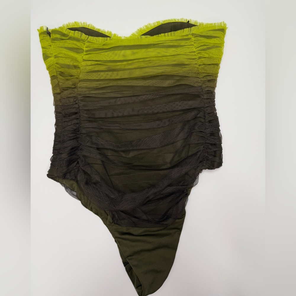 GUC Zara Green Gradient Ombré Tulle Bodysuit Size Small - Picture 2 of 6